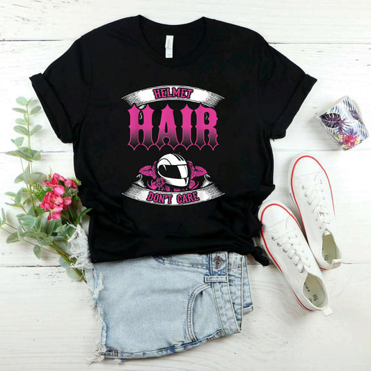 Biker Chick Shirt Motorcycle Helmet Hair Dont Care Pink #b07ndhhmv7
