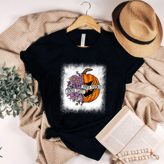 Bleached Sorta Sweet Sorta Spooky Floral Scary Pumpkin Face Premium T-Shirt #b0b5mc6v61