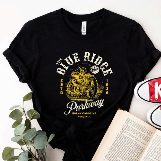 Blue Ridge Parkway Brp Vintage Motorcycle Design T-Shirt #b0b3ld8jtt