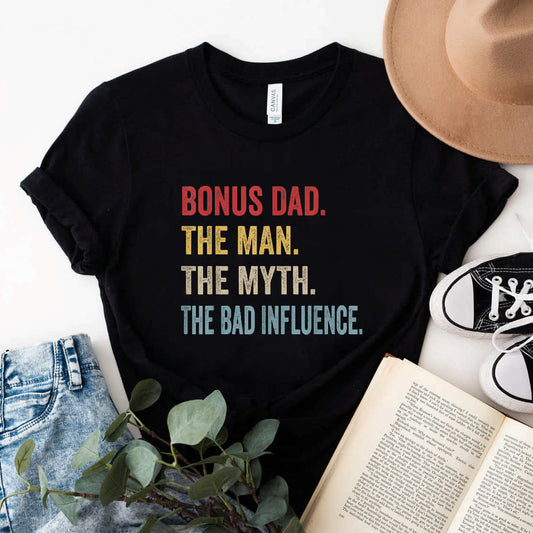 Bonus Dad The Man Myth Bad Influence Retro Gift Christmas T-Shirt #b0b3w77jf7