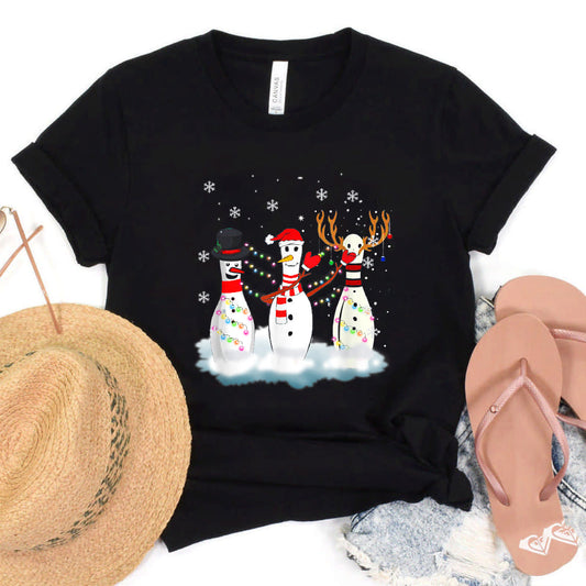 Bowling Christmas Pajama Lights Reindeer Santa Funny Gifts T-Shirt