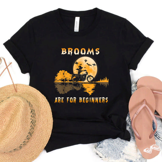 Brooms Are For Beginners Motorcycle Witch Halloween Biker T-Shirt