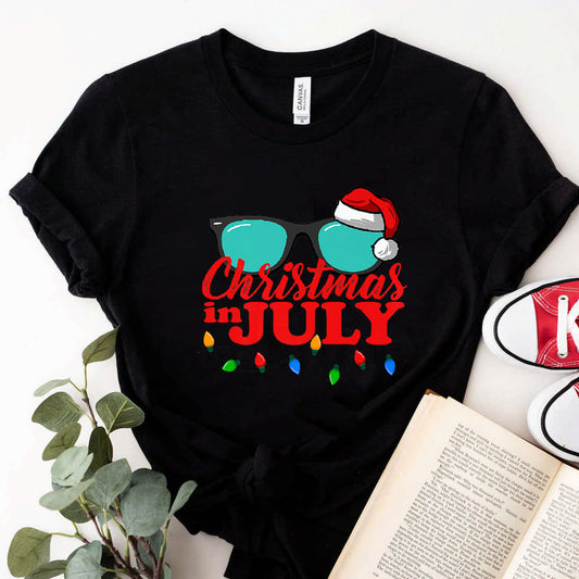 Christmas In July Santa Hat Sunglasses Summer Celebration Premium T-Shirt #b0b2k9jcyt