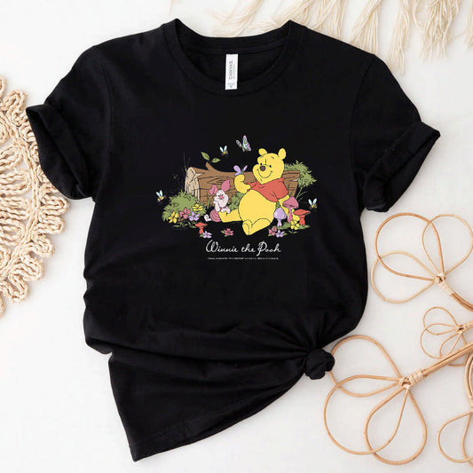 Disney Winnie The Pooh Piglet And Pooh Floral Butterfly T-Shirt #b09rndx4jh