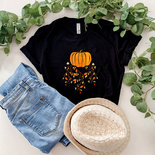 Fall Pumpkin Vines Season Orange Autumn T-Shirt