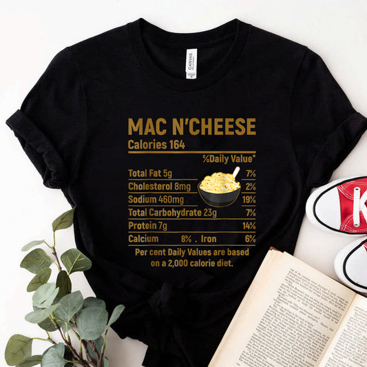 Funny Thanksgiving Food Apparel, Mac-N'cheese Nutrition Fact T-Shirt #b09krqq11y