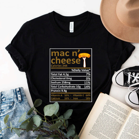 Mac N' Cheese Nutrition Food Facts Thanksgiving Costume T-Shirt #b09jryvtt4