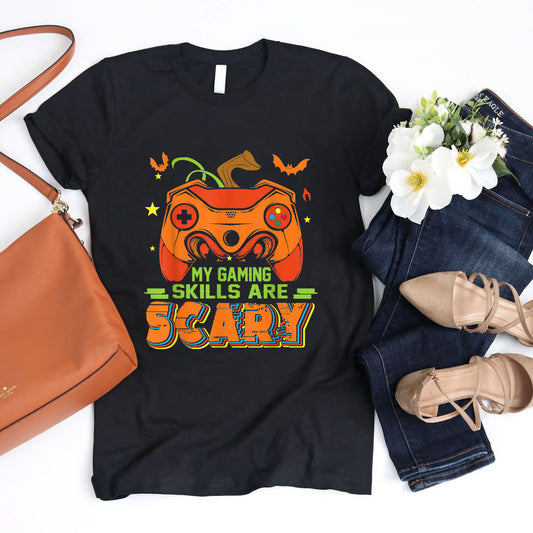 My Gaming Skills Are Scary Game Controllers Pumpkin Gamer T-Shirt #b0b51rxpd8
