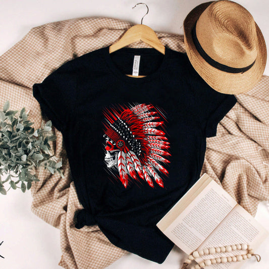 Native American Indian Chief Skull Motorcycle Headdress T-Shirt #b09lrbhmmw
