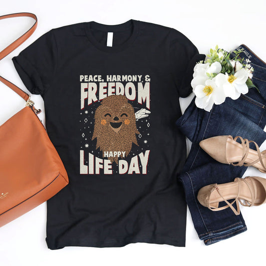 Star Wars Christmas Chewbacca Peace Harmony Happy Life Day Premium T-shirt #B0BJMXPRPG