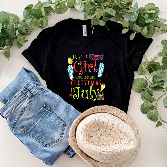 Summer Just A Girl Who Loves Christmas In July Flip Flop T-Shirt #b0b1prl28m