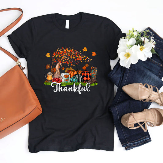 Thankful Pumpkins Autumn Tree Boots Gnome Gemstone Turquoise T-Shirt