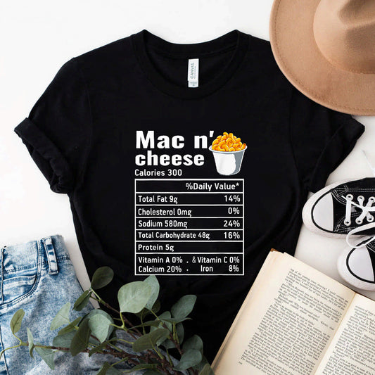 Thanksgiving Funny Mac N Cheese Nutrition Fact Graphic T-Shirt #b09krn6m4t