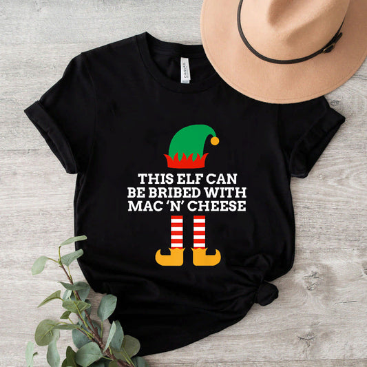 This Elf Can Be Bribed With Mac And Cheese Fun Christmas Pjs Premium T-Shirt #b09ljy2ssq