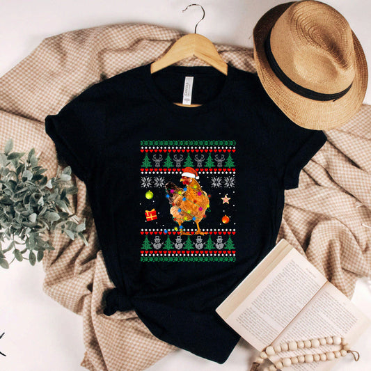 Ugly Christmas Chicken Santa Hat Lights Sweater Xmas T-shirt #B08N1RXD3T