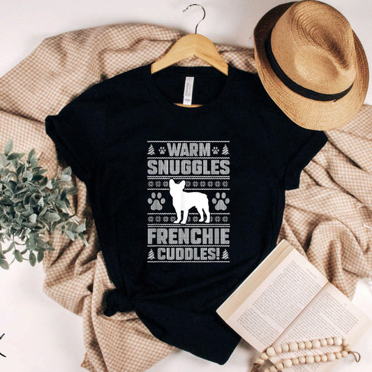 Warm Snuggles Frenchie Cuddles French Bulldog Christmas Dog T-Shirt