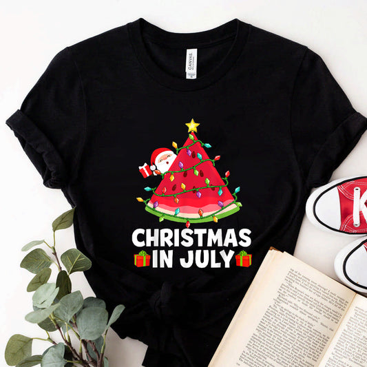 Watermelon Christmas Santa Tree Christmas In July Summer T-Shirt #b0b21chc2b
