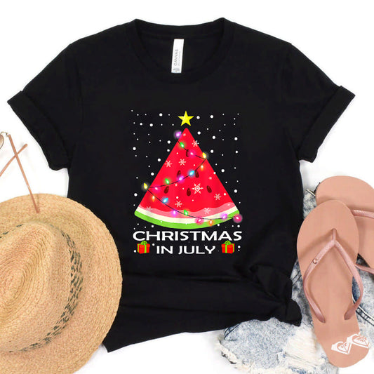 Watermelon Christmas Tree Christmas In July Summer Vacation T-Shirt #b0b1tntmxn