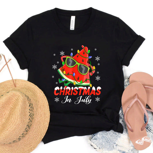 Watermelon Christmas Tree Christmas In July Summer Vacation T-Shirt #b0b2hss7w4