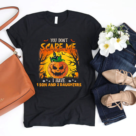 You Don't Scare Me I Have 1 Son 2 Daughters Scary Pumpkin T-Shirt #b0b5dkmcy7